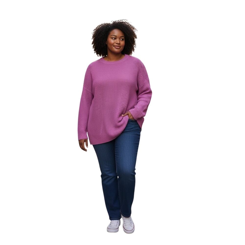 Woman Within Plus Size 18 20 L Pink Purple Pull Over Sweater Ribbed Crew Neck